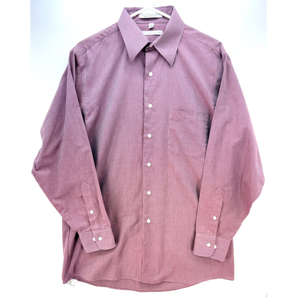 Geoffrey Beene Mens Maroon Micro Check Button Up Shirt Sz 15 1 2 Preppy